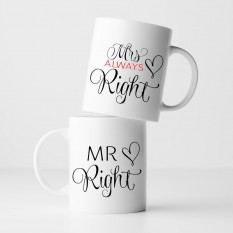 Hampers and Gifts to the UK - Send the Mr and Mrs Right Heart Mug Set