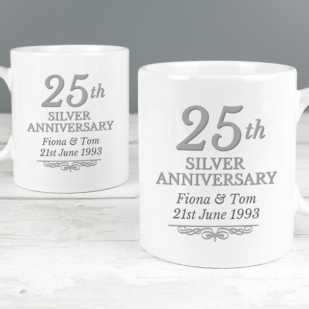 Hampers and Gifts to the UK - Send the Personalised 25th Silver Anniversary Mug Set