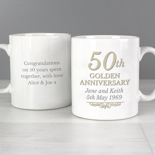 Hampers and Gifts to the UK - Send the Personalised 50th Golden Anniversary Mug Set