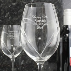 Hampers and Gifts to the UK - Send the Swarovski Heart Wine Glasses Personalised