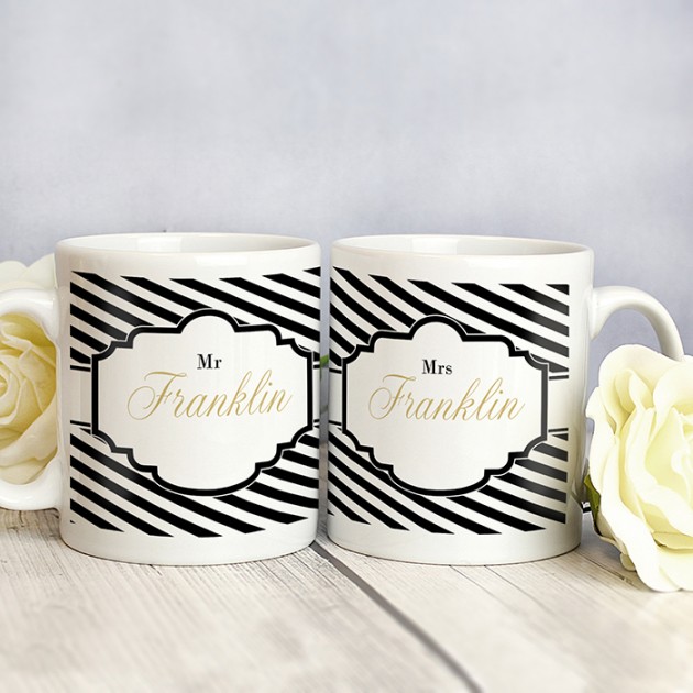 Hampers and Gifts to the UK - Send the Art Deco Mr and Mrs Mug Set - Personalised 