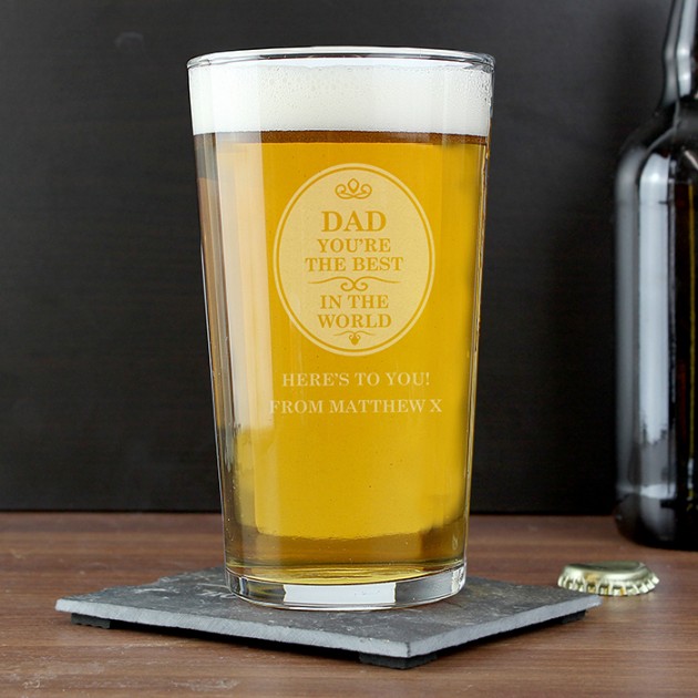 Hampers and Gifts to the UK - Send the Personalised Pint Glass Dad You're The Best