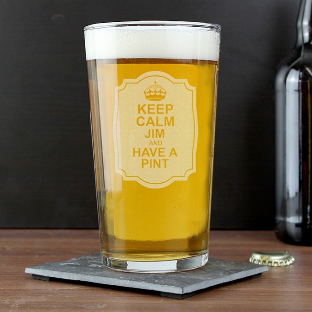 Hampers and Gifts to the UK - Send the Personalised Pint Glass Keep Calm