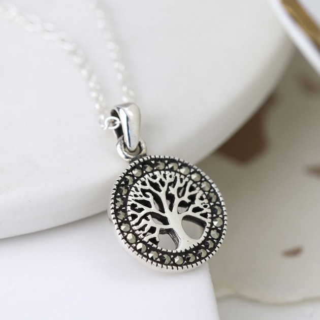Hampers and Gifts to the UK - Send the Sterling Silver Marcasite Tree of Life Necklace 