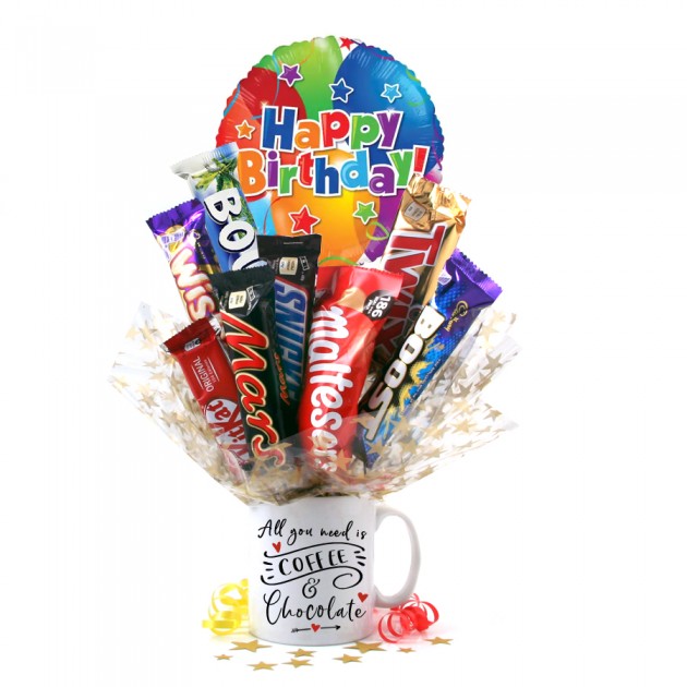 Hampers and Gifts to the UK - Send the All You Need Is Coffee & Chocolate Bouquet In A Mug