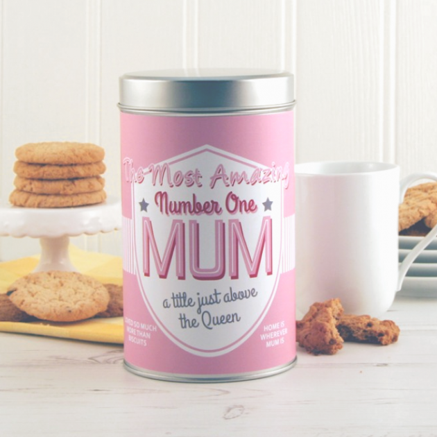 Hampers and Gifts to the UK - Send the Amazing Number One Mum Tin with a Dozen Cookies