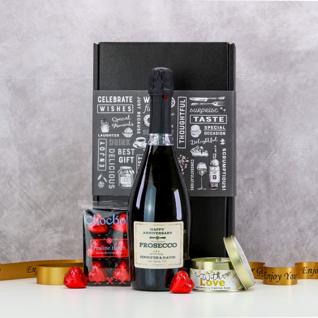 Hampers and Gifts to the UK - Send the Anniversary  Prosecco and Chocolates Gift Box
