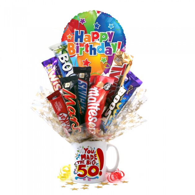 Hampers and Gifts to the UK - Send the You Made the Big 50 Birthday Chocolate Bouquet In A Mug