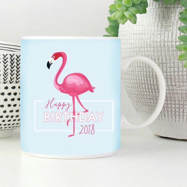 Hampers and Gifts to the UK - Send the Happy Birthday Flamingo Mug