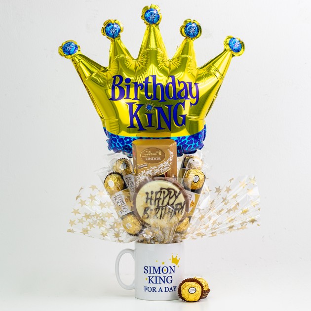 Hampers and Gifts to the UK - Send the Personalised Any Name Birthday King Chocolate Bouquet