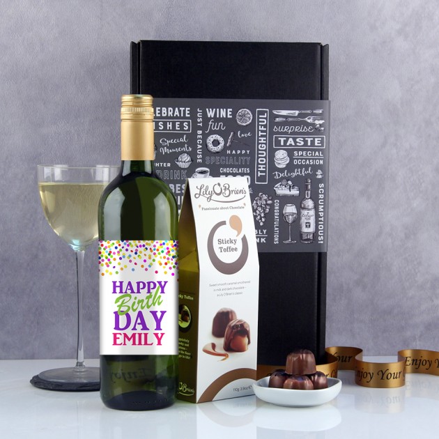 Hampers and Gifts to the UK - Send the Personalised Confetti Birthday Wine Gift