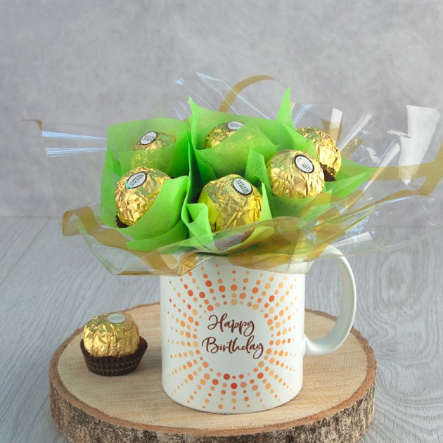 Hampers and Gifts to the UK - Send the Happy Birthday Ferrero Rocher Mug Bouquet