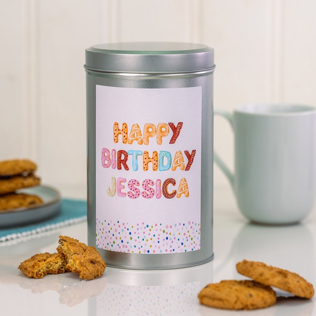Hampers and Gifts to the UK - Send the Happy Birthday Biscuit Letters Tin with a Dozen Biscuits
