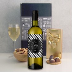 Hampers and Gifts to the UK - Send the Personalised Classic Black and White Label Wine Gift