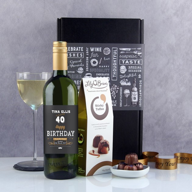 Hampers and Gifts to the UK - Send the Personalised Retro Black Birthday Wine Gift 
