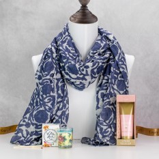 Hampers and Gifts to the UK - Send the Denim Blue Scarf with Bohemia Floral Scents