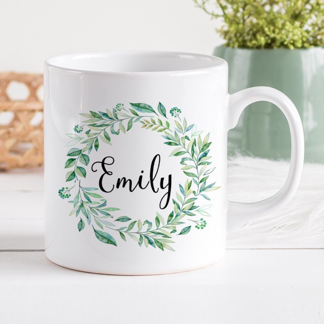 Hampers and Gifts to the UK - Send the Personalised Botanical Wreath Mug