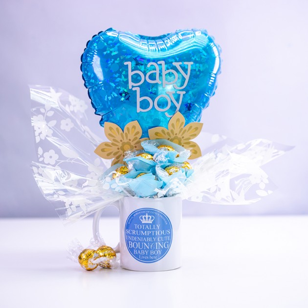 Hampers and Gifts to the UK - Send the Bouncing Baby Boy Chocolate Mug Bouquet