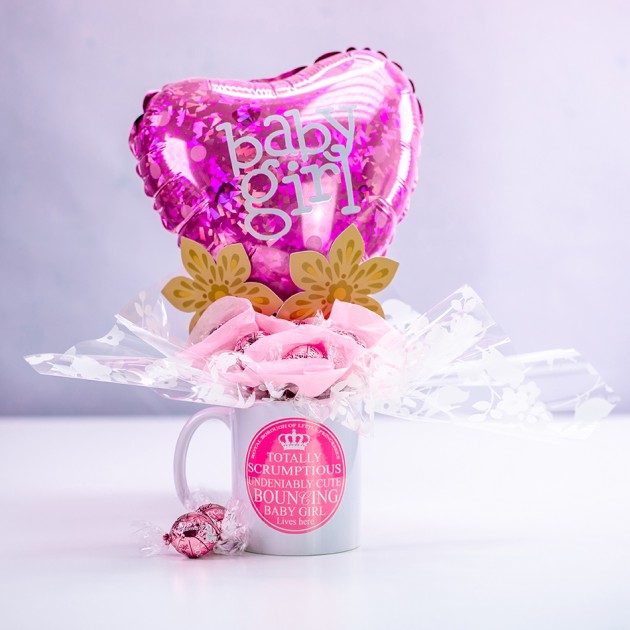 Hampers and Gifts to the UK - Send the Bouncing Baby Girl Chocolate Mug Bouquet