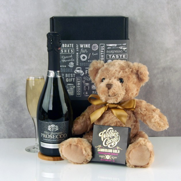 Hampers and Gifts to the UK - Send the Prosecco and Chocolates with Teddy Bear 