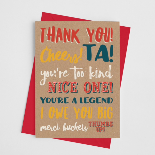 Hampers and Gifts to the UK - Send the Thank You! Cheers! Ta! Greeting Card