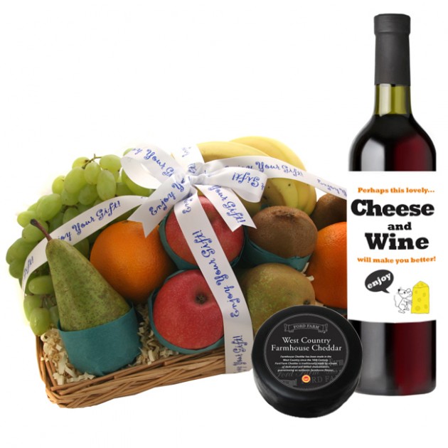 Hampers and Gifts to the UK - Send the Feel Better Fruit Basket with Wine