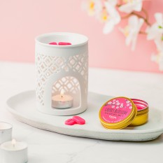 Hampers and Gifts to the UK - Send the Lattice Style Oil Burner with Cherry Blossom Melts
