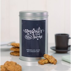 Hampers and Gifts to the UK - Send the Congrats On Your New Home Tin with a Dozen Biscuits