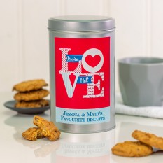 Hampers and Gifts to the UK - Send the Personalised Love Tin with a Dozen Biscuits