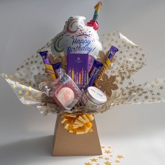 Hampers and Gifts to the UK - Send the Colorful Birthday Bliss Candle Chocolate Bouquet