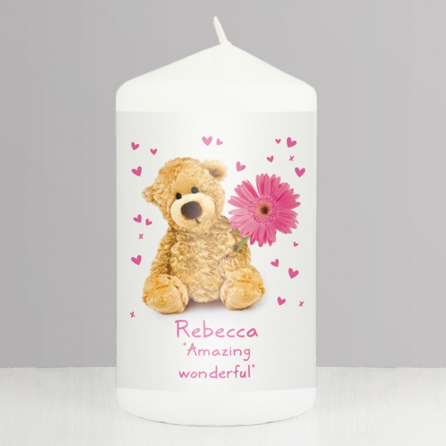 Hampers and Gifts to the UK - Send the Personalised Teddy Flower Candle