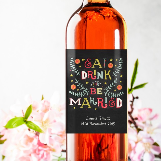 Hampers and Gifts to the UK - Send the Personalised Eat Drink and Be Married Wine Gift 