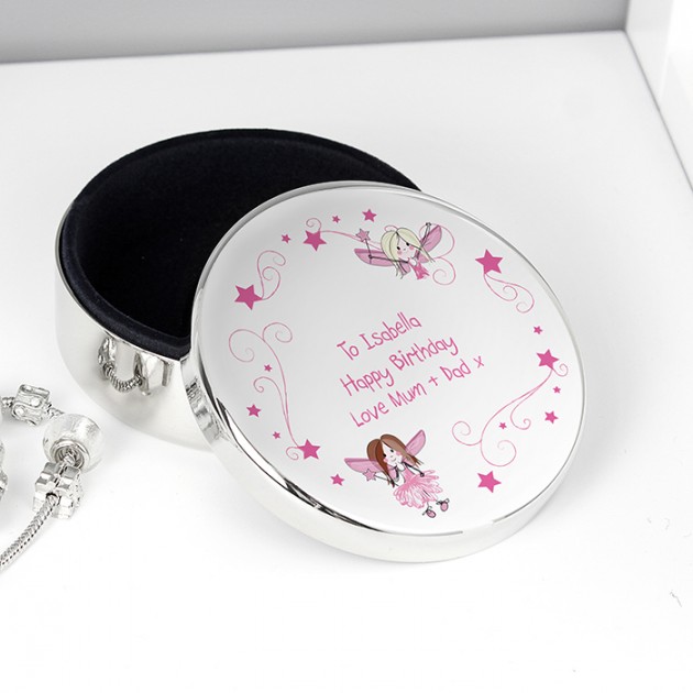 Hampers and Gifts to the UK - Send the Personalised Silver Fairy Trinket Box