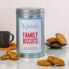Hampers and Gifts to the UK - Send the Personalised Family Biscuits Tin with a Dozen Biscuits