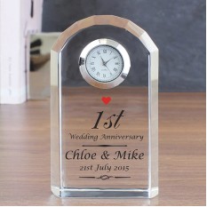 Hampers and Gifts to the UK - Send the 1st Anniversary Crystal Clock with Heart Motif