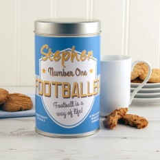 Hampers and Gifts to the UK - Send the No.1 Footballer Cookie Tin Personalised