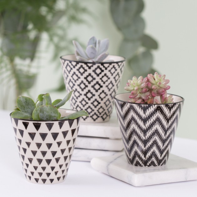 Hampers and Gifts to the UK - Send the Black Geo Planters - Set of 3