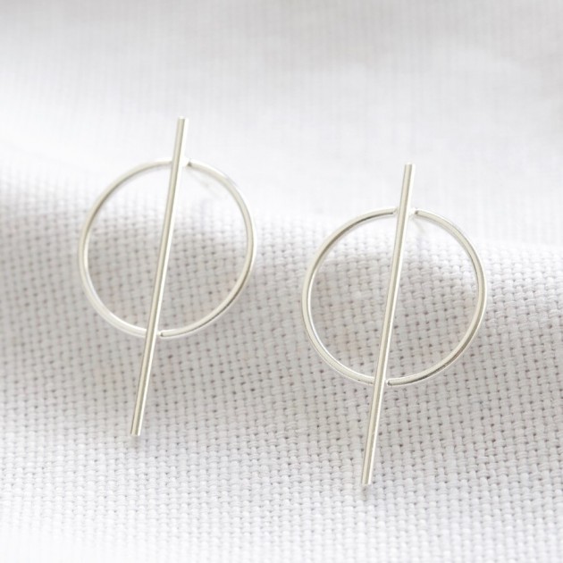 Hampers and Gifts to the UK - Send the  Sterling Silver Geometric Circle & Bar Earrings