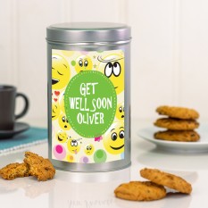 Hampers and Gifts to the UK - Send the Get Well Soon Smiley Faces Tin with a Dozen Biscuits