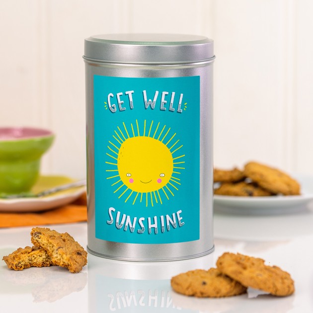 Hampers and Gifts to the UK - Send the Get Well Sunshine Tin with a Dozen Biscuits