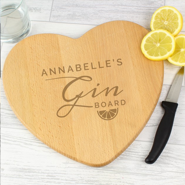 Hampers and Gifts to the UK - Send the Personalised Gin Heart Chopping Board