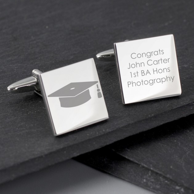 Hampers and Gifts to the UK - Send the Personalised Graduation Square Cufflinks