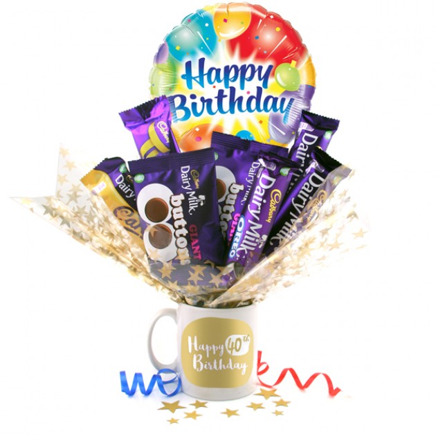Hampers and Gifts to the UK - Send the Happy 40th Birthday Chocolate Bouquet In A Mug