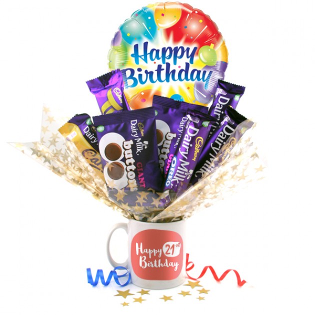 Hampers and Gifts to the UK - Send the Happy 21st Birthday Chocolate Bouquet In A Mug