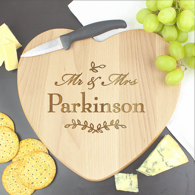 Hampers and Gifts to the UK - Send the Mr and Mrs Leaf Heart Chopping Board