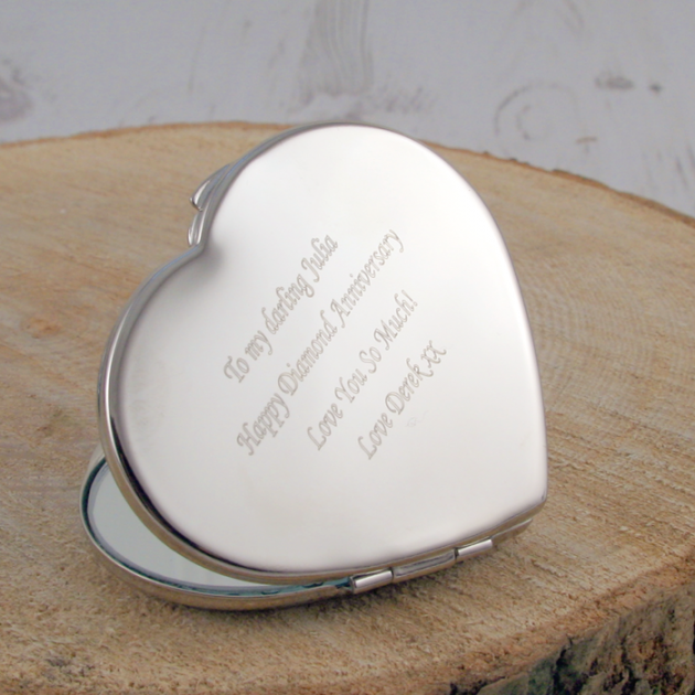 Hampers and Gifts to the UK - Send the Engraved Diamante Heart Compact