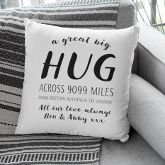 Hampers and Gifts to the UK - Send the Personalised Hug Across the Miles Cushion