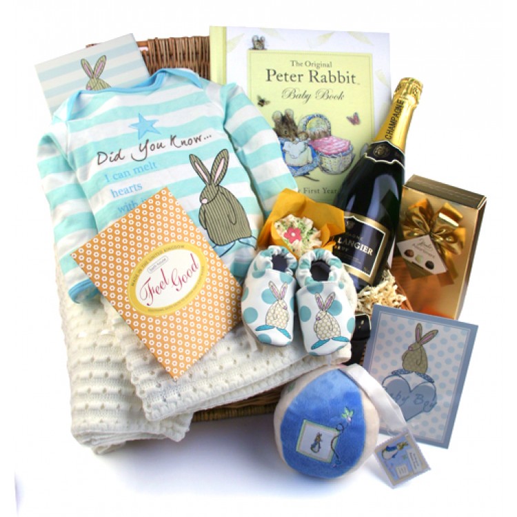 Luxury Baby Boy Gift Basket with Champagne