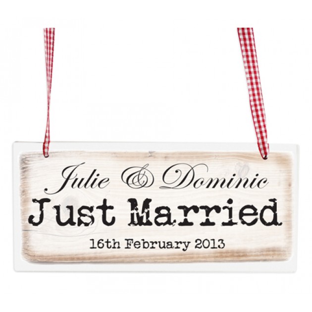 Hampers and Gifts to the UK - Send the Personalised Just Married Rustic Wooden Sign