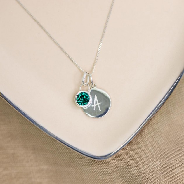 Hampers and Gifts to the UK - Send the Silver Personalised Initial Letter Birthstone Necklace 
